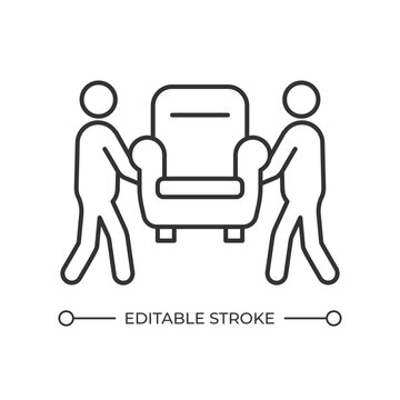 Professional residential moving services line icon. Furniture delivery. Home relocation assistance. Isolated vector illustration. Outline symbol. Simple linear drawing. Editable stroke