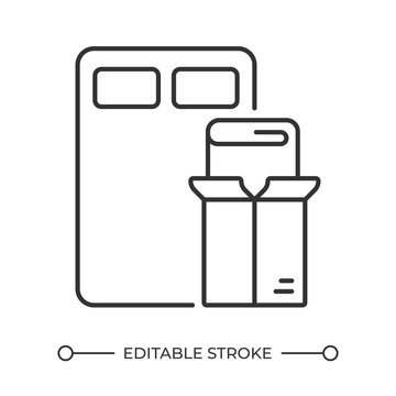 Home relocation service line icon. House packing solutions. Modern residential moving. Modern compact living. Isolated vector illustration. Outline symbol. Simple linear drawing. Editable stroke