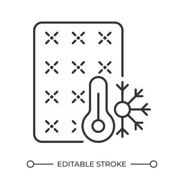 Smart cooling sleep tech line icon. Thermal regulation bedding. Climate control mattress. Temperature control. Isolated vector illustration. Outline symbol. Simple linear drawing. Editable stroke