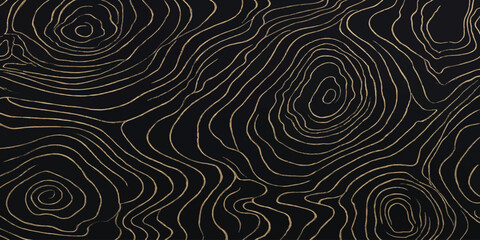 Golden topographic map contour lines on black background with topography abstract background geography cartography elevation metallic landscape minimalist creative artistic geometric © MOHAMAD