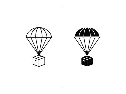 Parachute Delivery Outline and Filled Vector Icon Set