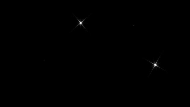 Glittering white stars, Bright Twinkle Stars Blinking in Retro Style Vector Animation for Night Sky, flat vector blinking shining light twinkling effect, on black screen background. 4k video