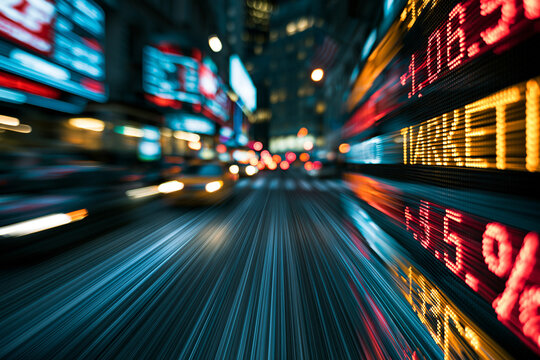 Financial ticker light streaks, business motion concept