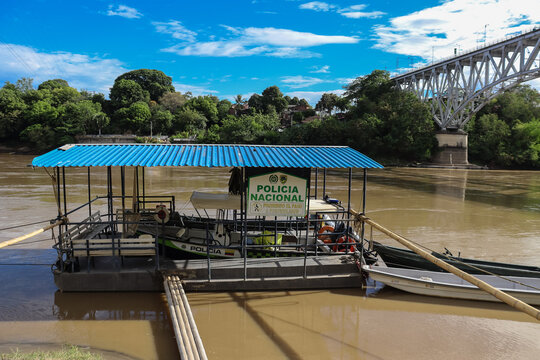 Girardot - Cundinamarca, Colombia - July 5, 2026: River patrol of the Colombian National Police on the Magdalena River in the city of Girardot in Cundinamarca.