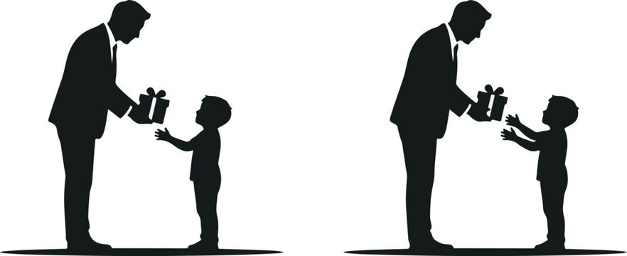 Icon sat collection father giving gift to son silhouette vector family bonding generosity concepts