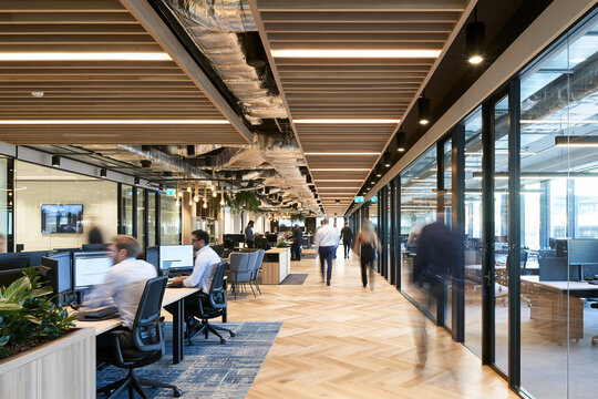 Staff in quiet focus zone moving, business motion concept