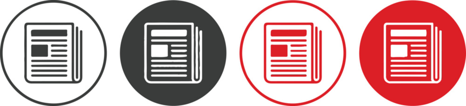Icon sat collection newspaper icon set black gray red variations for digital media publishing