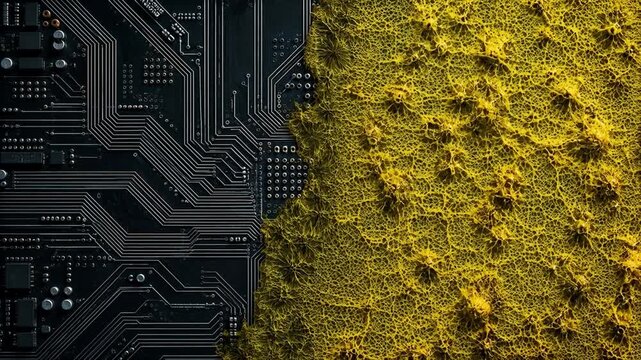 Abstract concept of technology and organic nature merging  