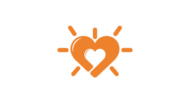 Orange heart shaped sun rays logo symbol.