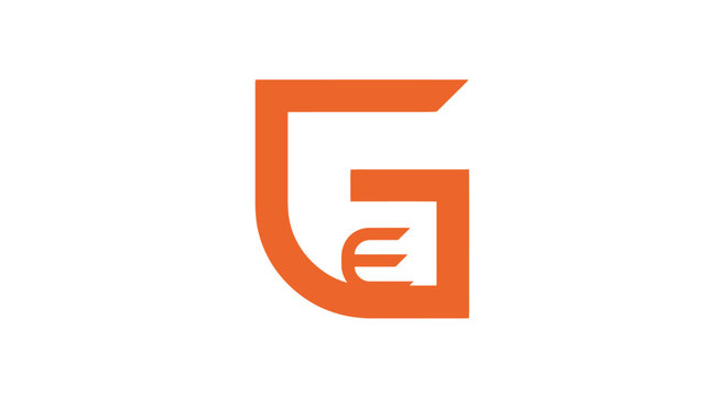 Orange letter G E monogram geometric logo.