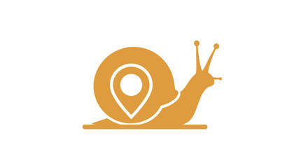Orange snail shell featuring a white location map pin. © Denila