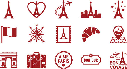 Icon sat collection parisian landmarks travel icons eiffel tower france and city exploration graphics © 2h.designer07