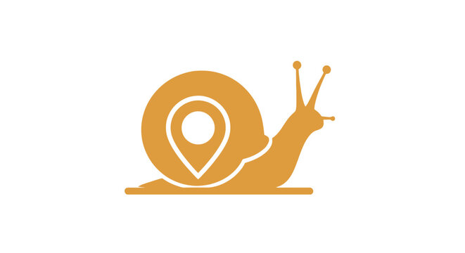 Orange snail shell featuring a white location map pin.