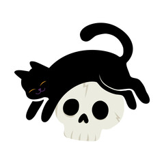 Black cat jumping on white skull for halloween © BlackGroundMeYou 