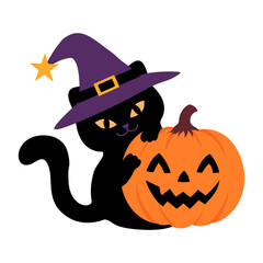 Black cat wearing witch hat with halloween pumpkin © BlackGroundMeYou 