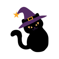 Black cat wearing purple witch hat halloween kitten © BlackGroundMeYou 
