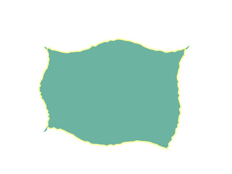 Decorative teal fabric patch with a distinct yellow stitched border detail
