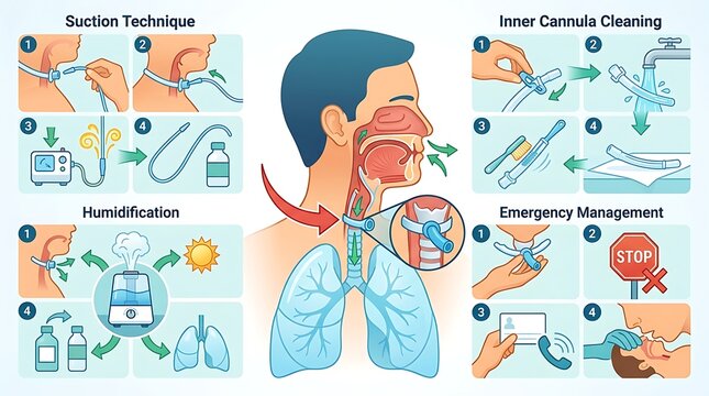 Tracheostomy care and emergency management medical infographic