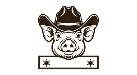 Fototapeta premium Pig wearing cowboy hat mascot logo with banner.