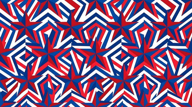 Patriotic star pattern with red white and blue geometric stripes