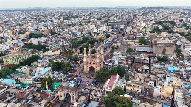 Aerial shot of Charminar in Hyderabad, India