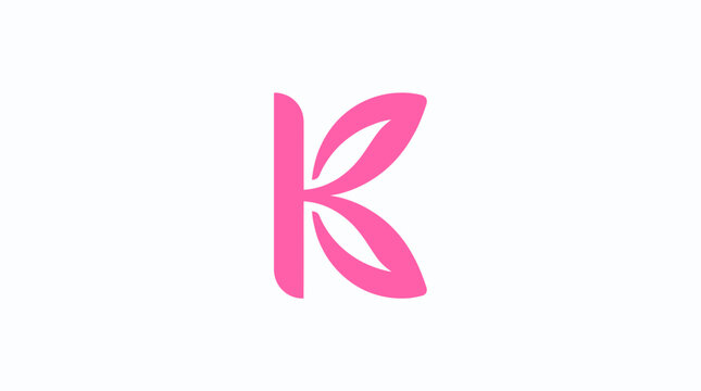 Pink stylized letter K flower leaf logo.