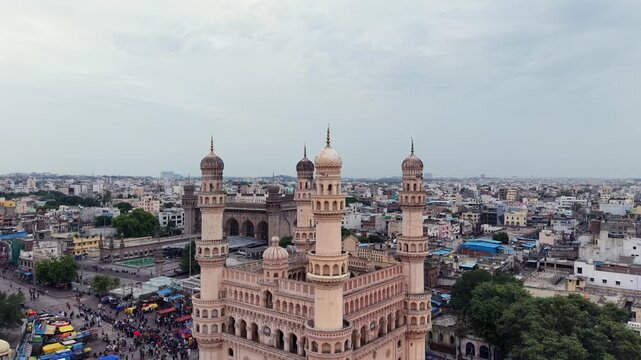Aerial shot of Charminar in Hyderabad, India