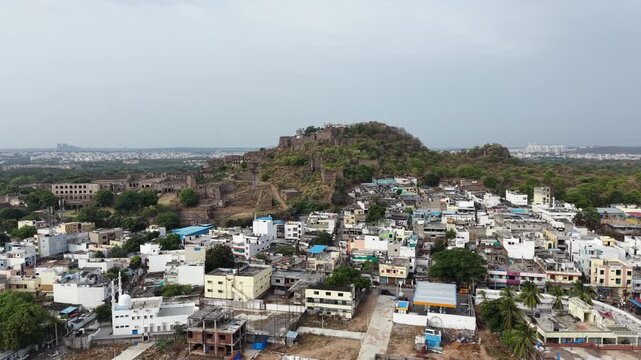 Aerial shot of Golconda Fort in Hyderabad, India