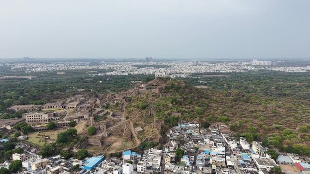 Aerial shot of Golconda Fort in Hyderabad, India