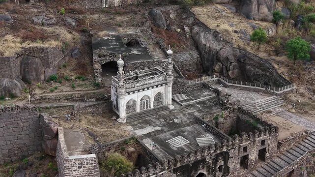 Aerial shot of Golconda Fort in Hyderabad, India