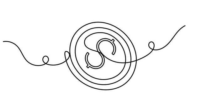 Financial goal dollar target icon sign continuous one line drawing on white background minimalist single art business strategy and profit growth symbol animation video