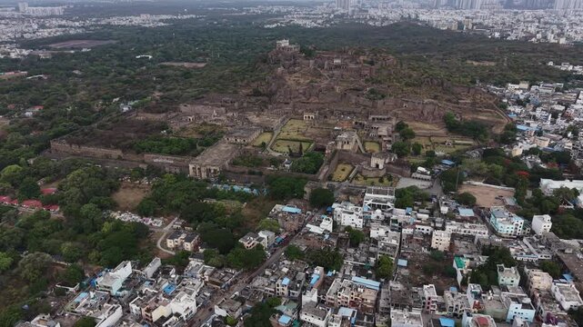Aerial shot of Golconda Fort in Hyderabad, India