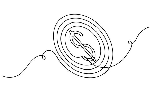 Financial goal dollar target icon sign continuous one line drawing on white background minimalist single art business strategy and profit growth symbol animation video