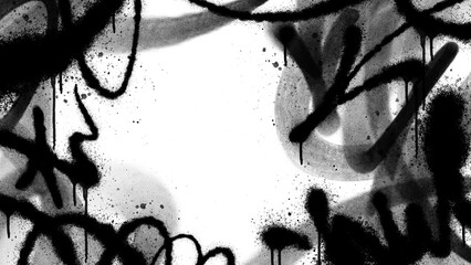 Grunge graffiti tag border frame with spray paint texture on transparent background. Urban street art overlay for typography, banners and graphic design. © dirtyfellas