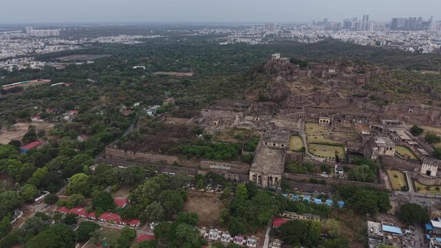 Aerial shot of Golconda Fort in Hyderabad, India