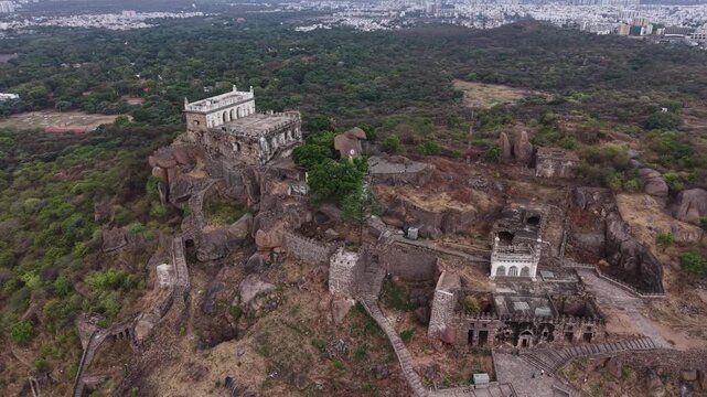 Aerial shot of Golconda Fort in Hyderabad, India