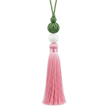 Elegant pink tassel with green and white beads isolated on transparent background