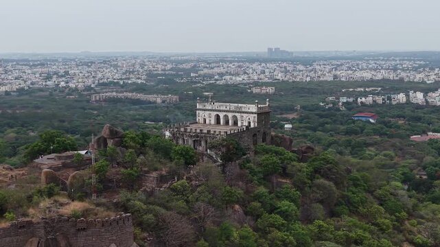 Aerial shot of Golconda Fort in Hyderabad, India