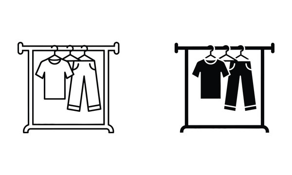 Premium Clothing rack with garments icon set Vector Icon Isolated on White Background