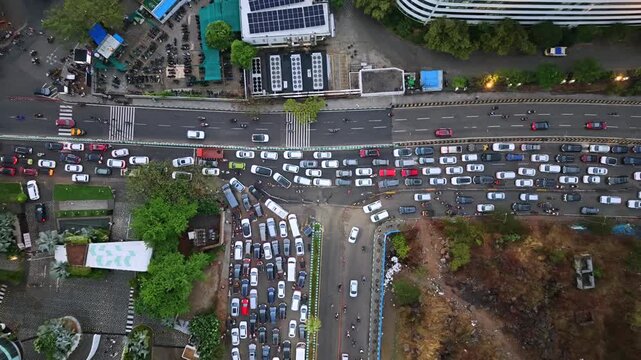 Aerial shot of Heavy Traffic Jam in Hyderabad, India