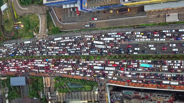 Aerial shot of Heavy Traffic Jam in Hyderabad, India