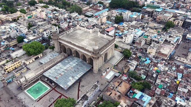 Aerial shot of Makkah Masjid in Hyderabad, India