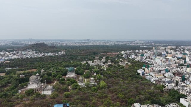Aerial shot of Qutub Shahi Tomb in Hyderabad, India