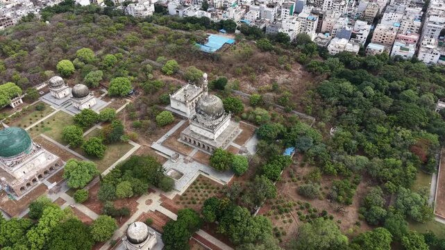 Aerial shot of Qutub Shahi Tomb in Hyderabad, India