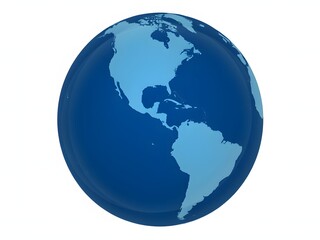 Fototapeta premium Blue Earth globe illustration for global concepts and travel, isolated on white background