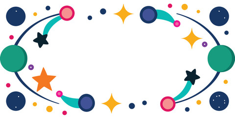 Decorative cosmic frame with shooting stars and planetary shapes on white. © SarwarGfx