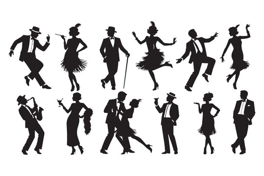 Silhouettes of people dancing in nineteen twenties style