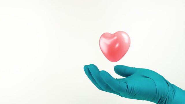 A doctor's hand, wearing green gloves, symbolizes the heart of wellness. Holistic health, prevention of chronic diseases, promotion of healthy lifestyle habits. Isolated on a white background.