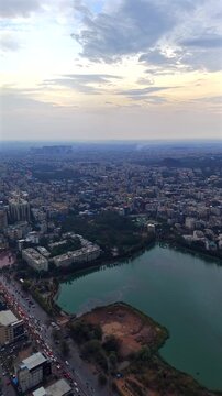 Vertical Aerial view of Hyderabad city in India