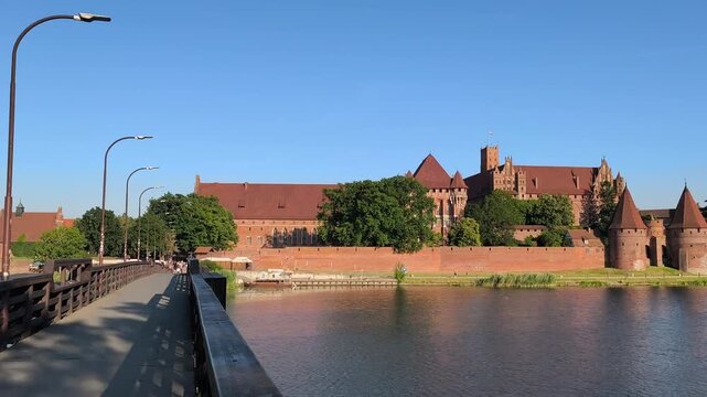 Malbork castle panoramic landscape view from bridge